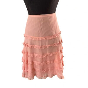 NWT Banana Republic Pink Silk Chiffon Ruffled Skirt 8